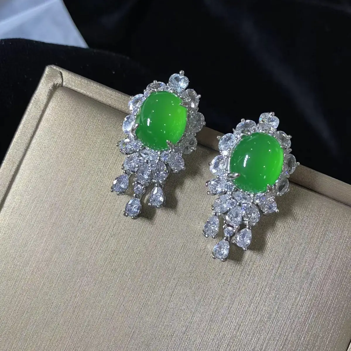 Women's Emerald Earrings with Silver Needle & White Ice Agate - Image 3