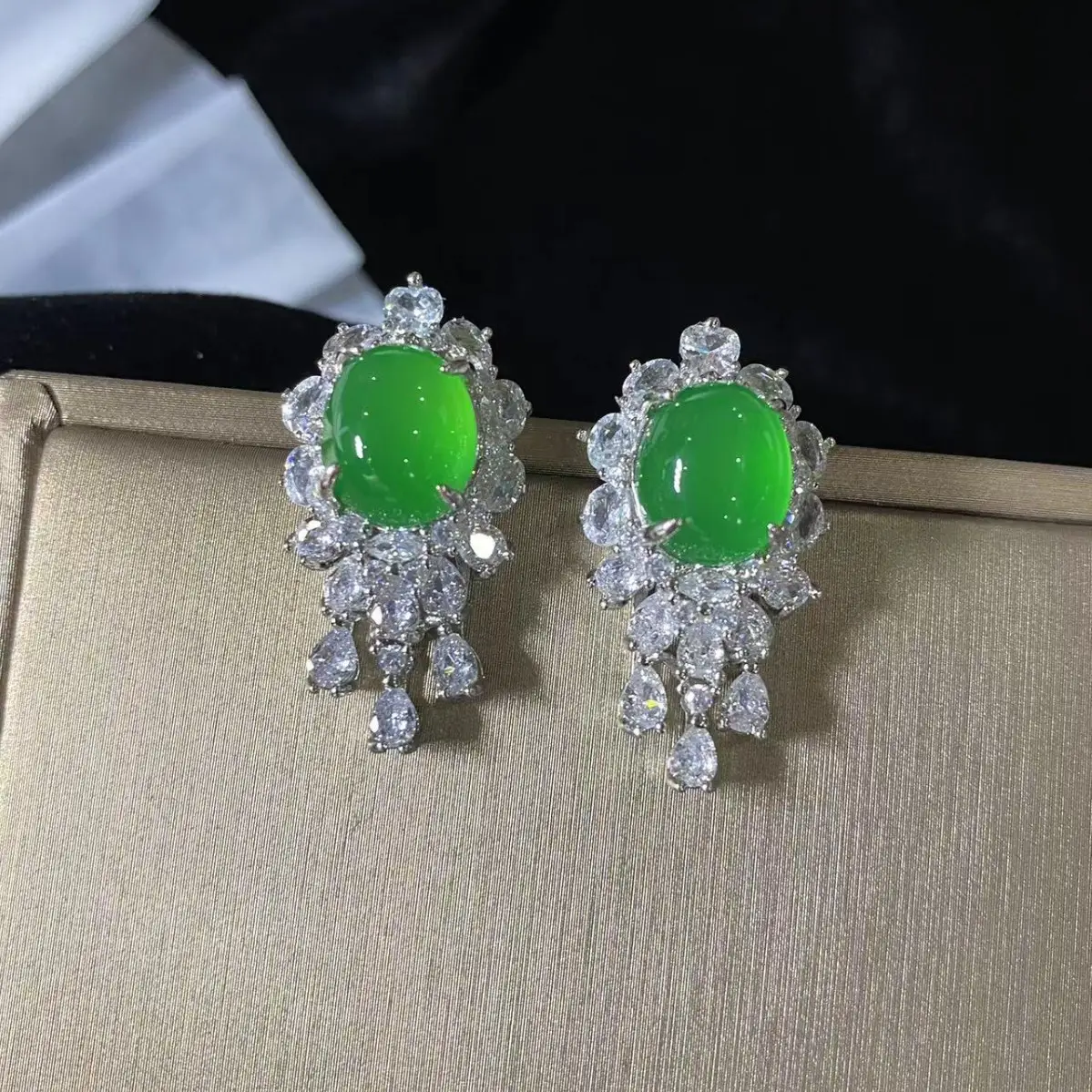 Women's Emerald Earrings with Silver Needle & White Ice Agate - Image 4