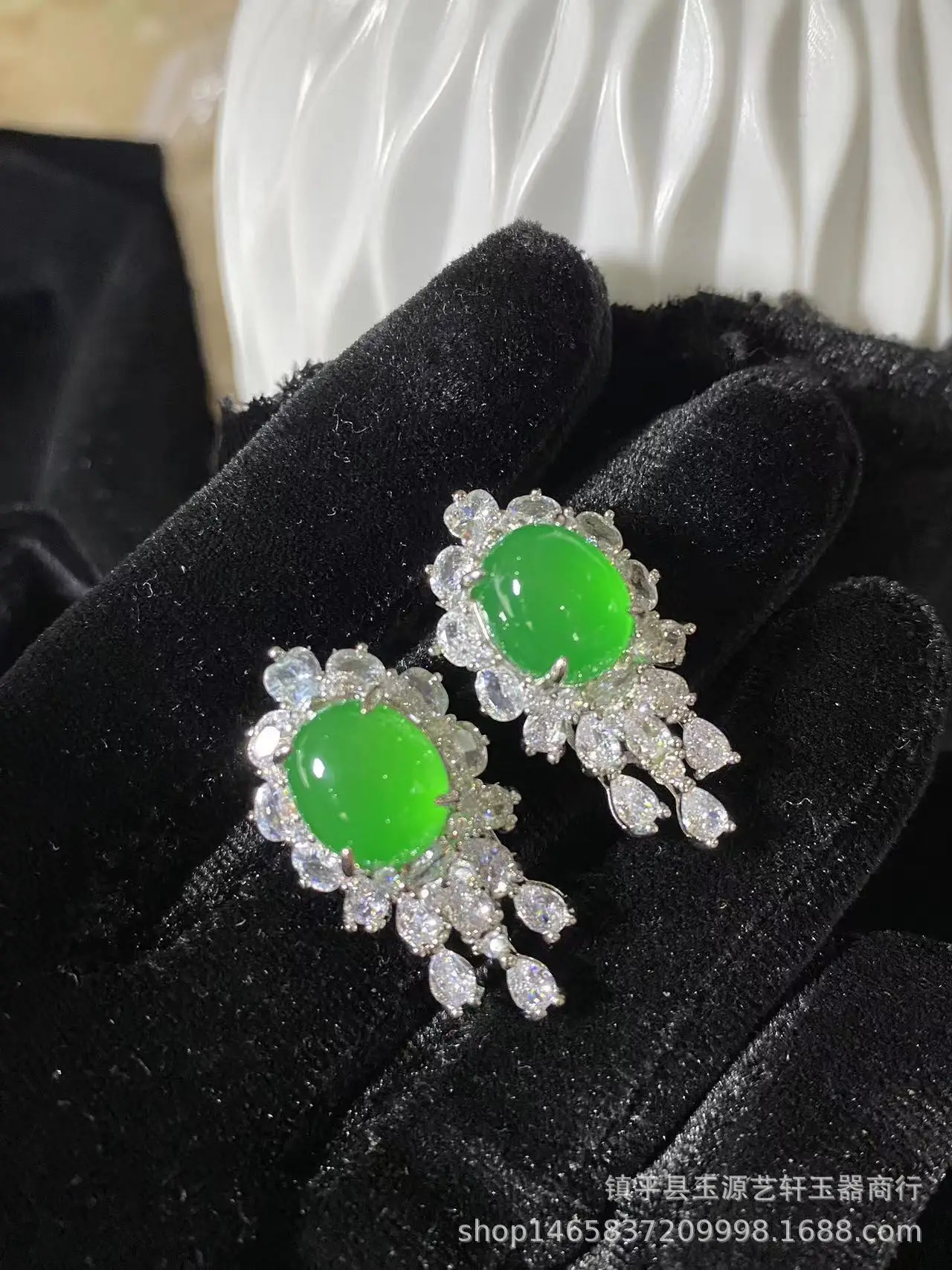 Women's Emerald Earrings with Silver Needle & White Ice Agate — feature 2