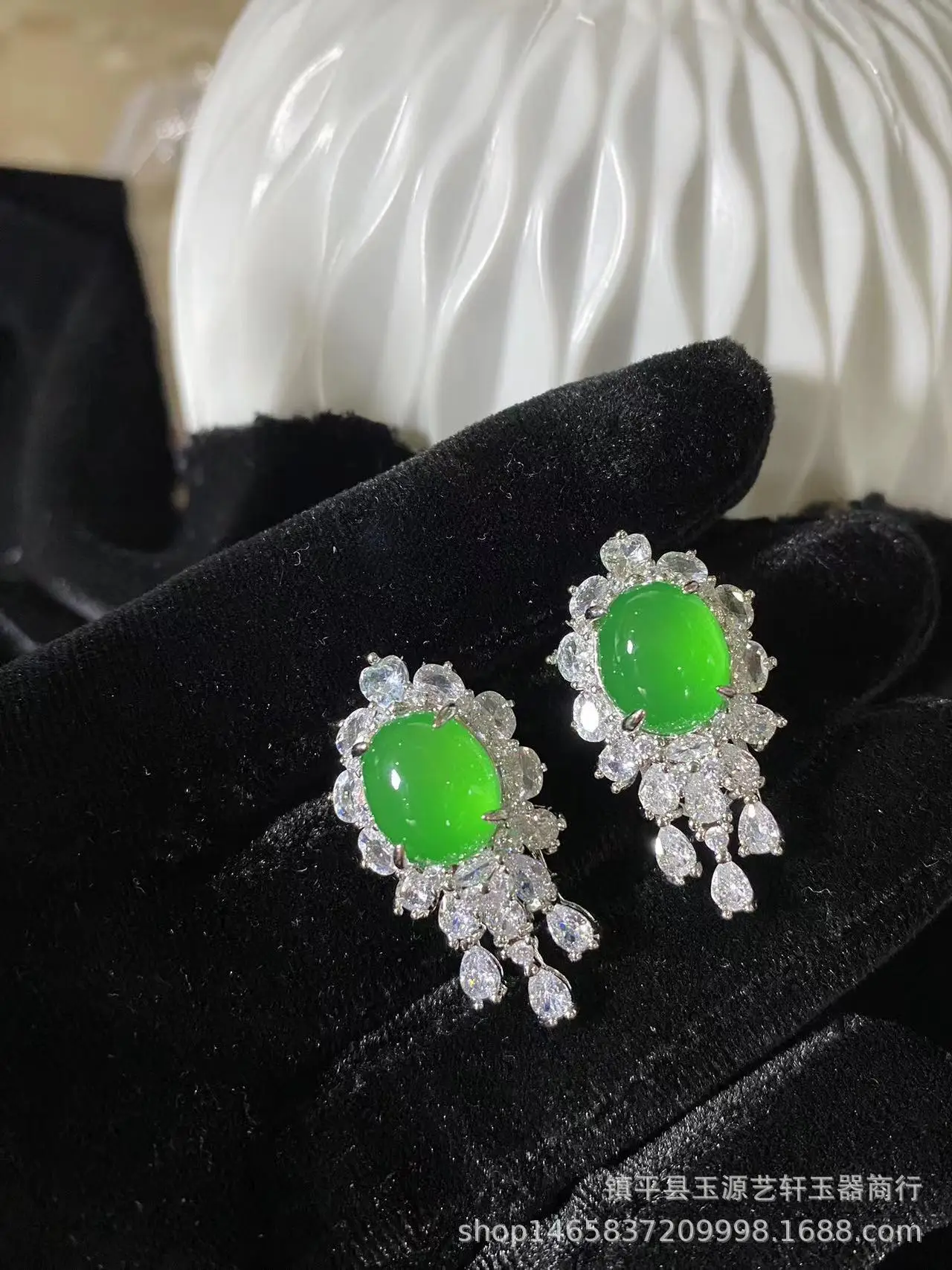 Women's Emerald Earrings with Silver Needle & White Ice Agate — feature 7
