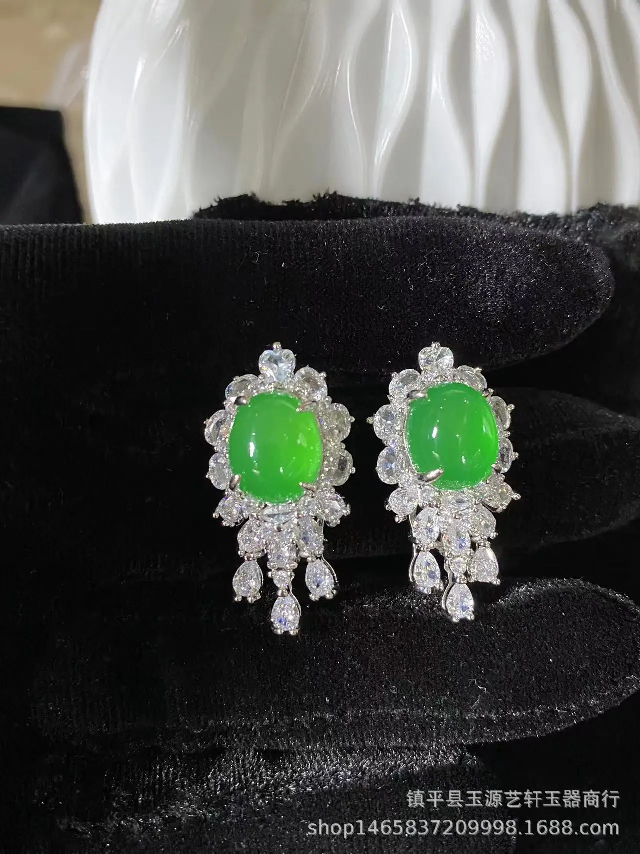 Women's Emerald Earrings with Silver Needle & White Ice Agate — feature 8