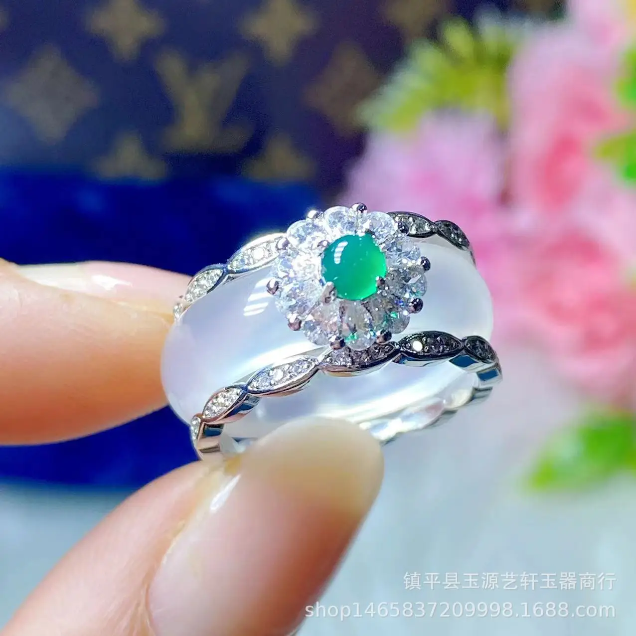 Natural White Ice Chalcedony Ring Silver Plated Stacked Wear — feature 10