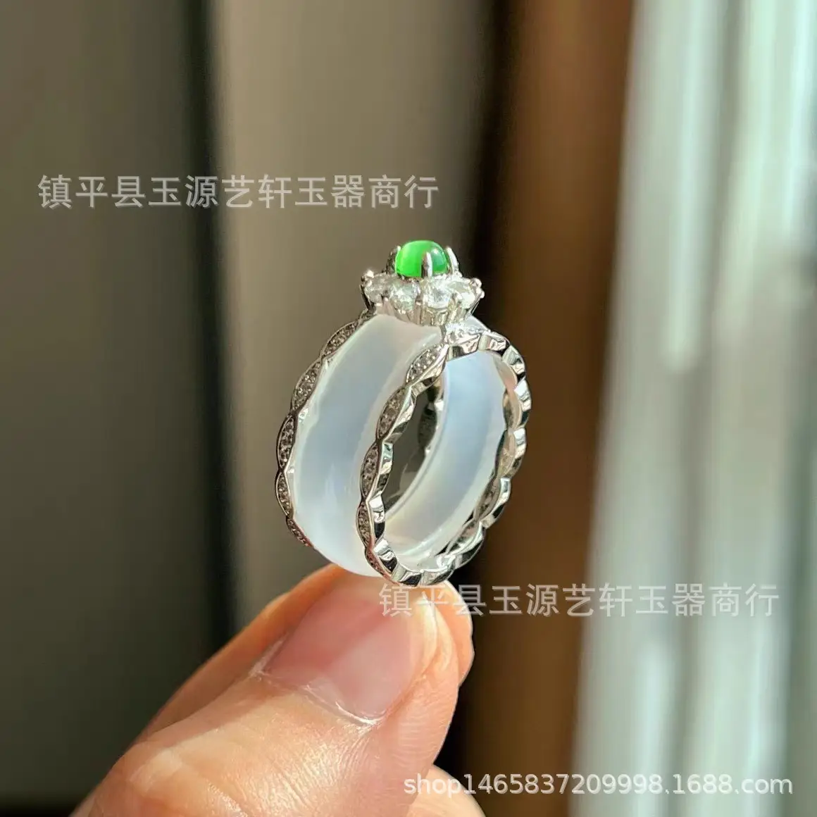 Natural White Ice Chalcedony Ring Silver Plated Stacked Wear — feature 14