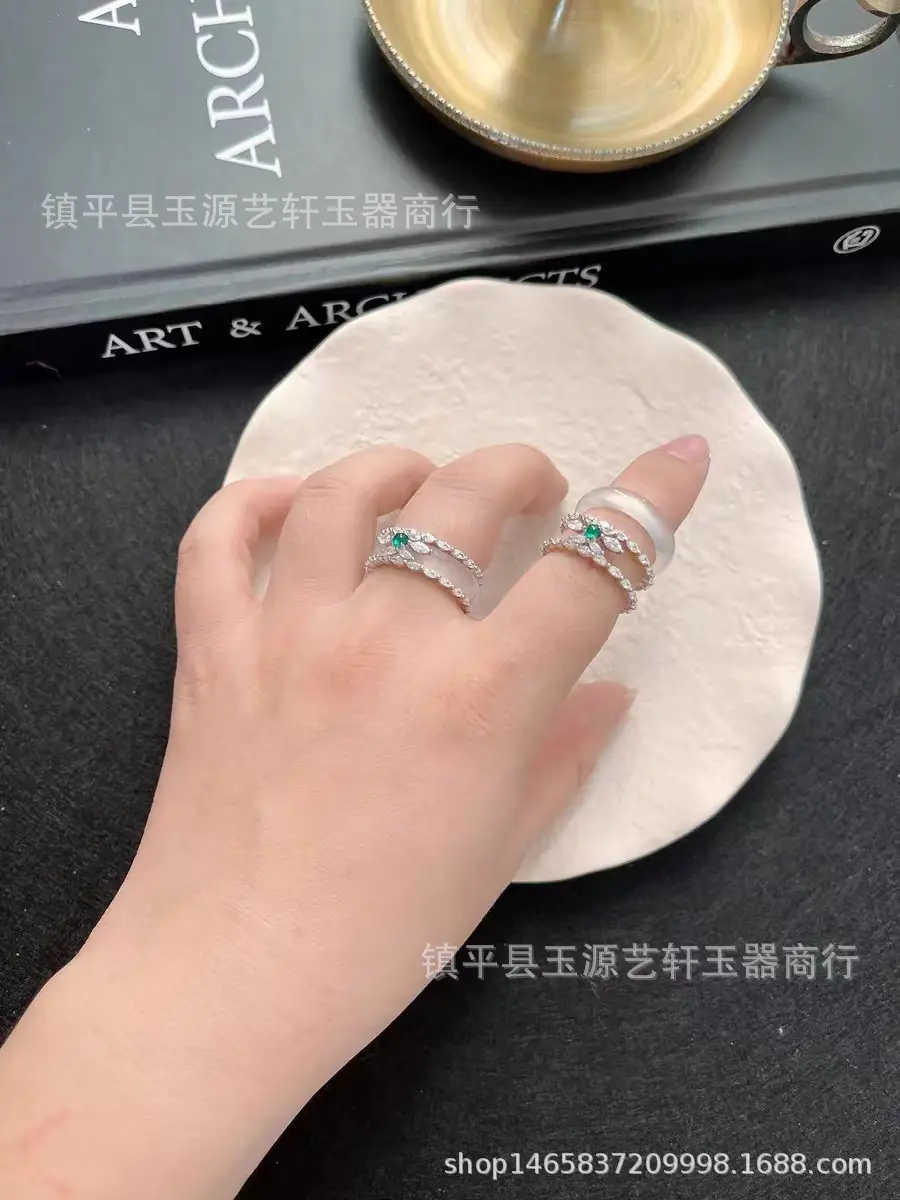 Natural White Ice Chalcedony Ring Silver Plated Stacked Wear — feature 16
