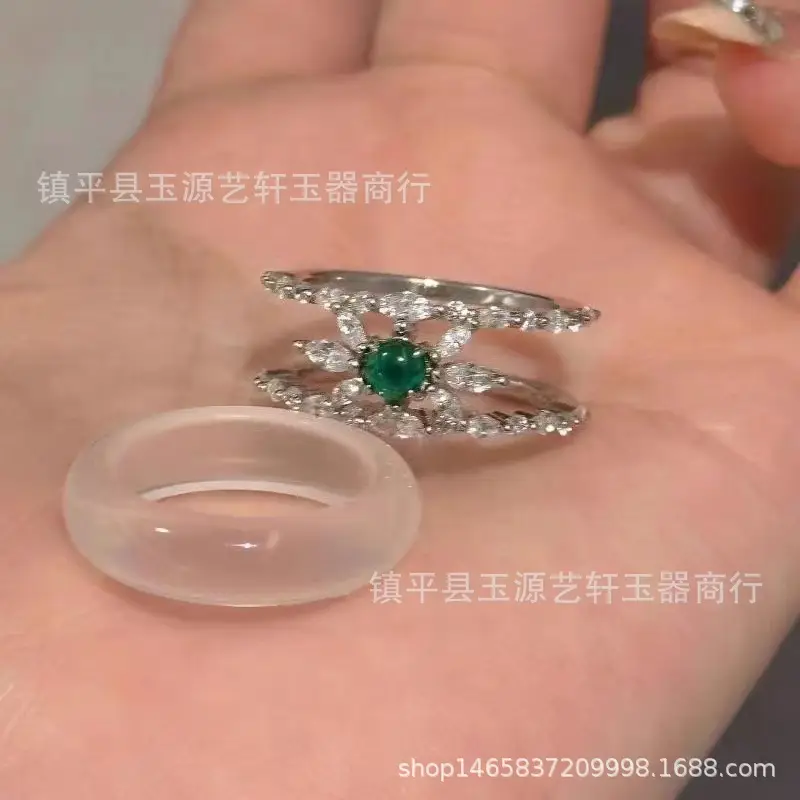 Natural White Ice Chalcedony Ring Silver Plated Stacked Wear — feature 4