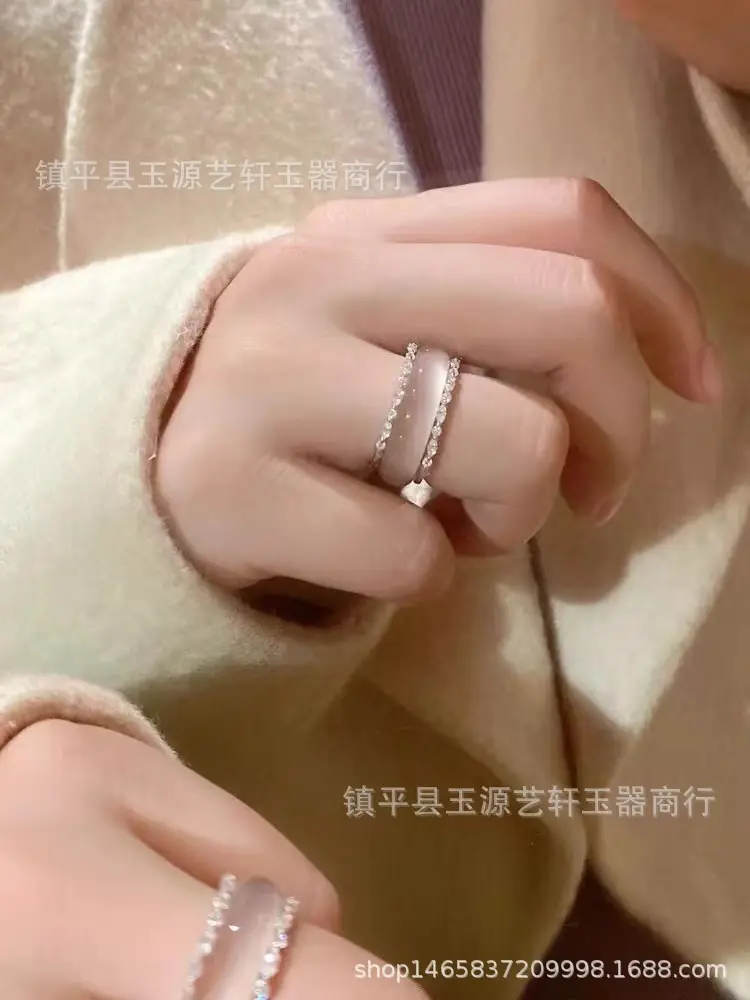 Natural White Ice Chalcedony Ring Silver Plated Stacked Wear — feature 5