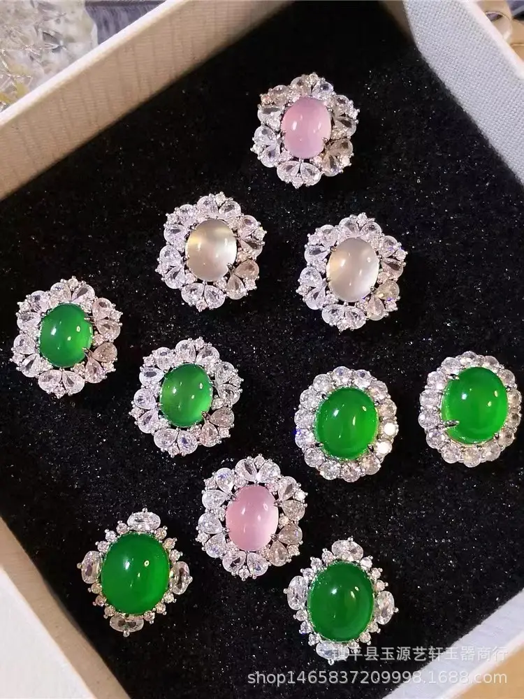 Yang Green Chalcedony Earrings with Rose Diamond Cutting - Image 6