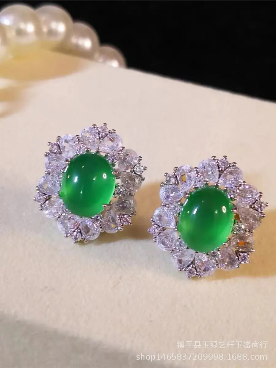 Yang Green Chalcedony Earrings with Rose Diamond Cutting - Image 8