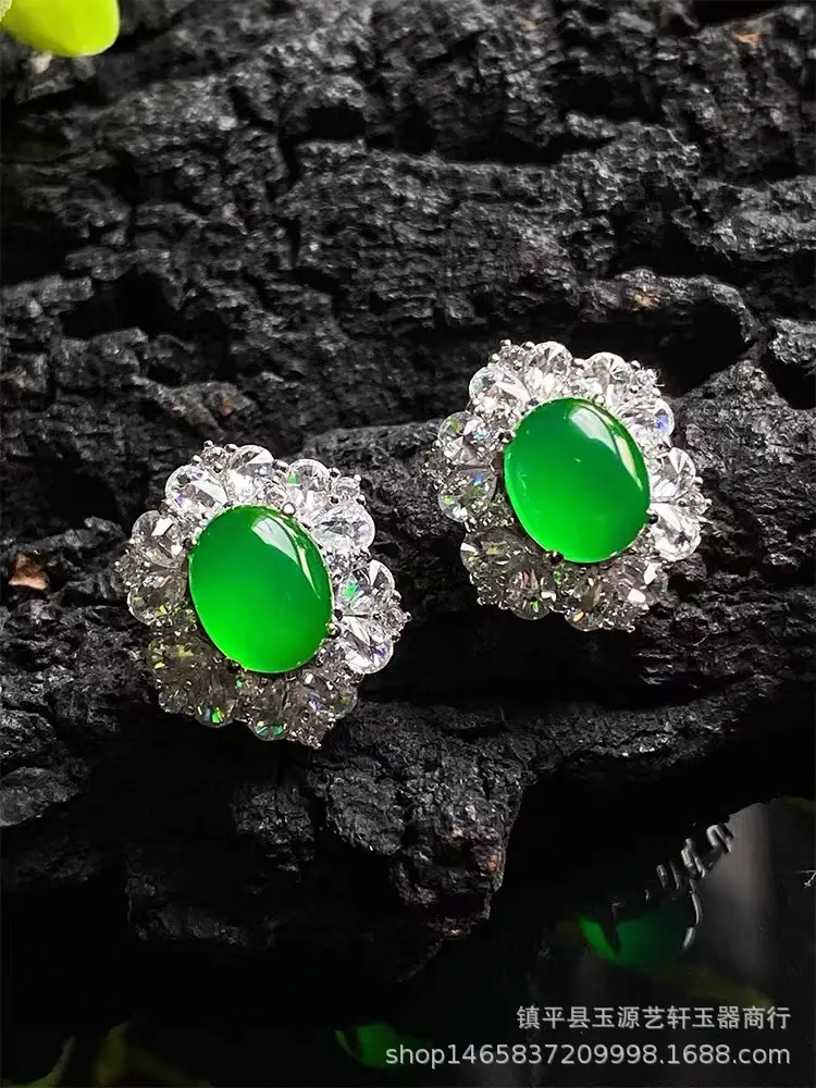 Yang Green Chalcedony Earrings with Rose Diamond Cutting — feature 4