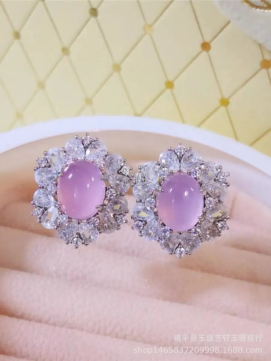 Yang Green Chalcedony Earrings with Rose Diamond Cutting - Image 2