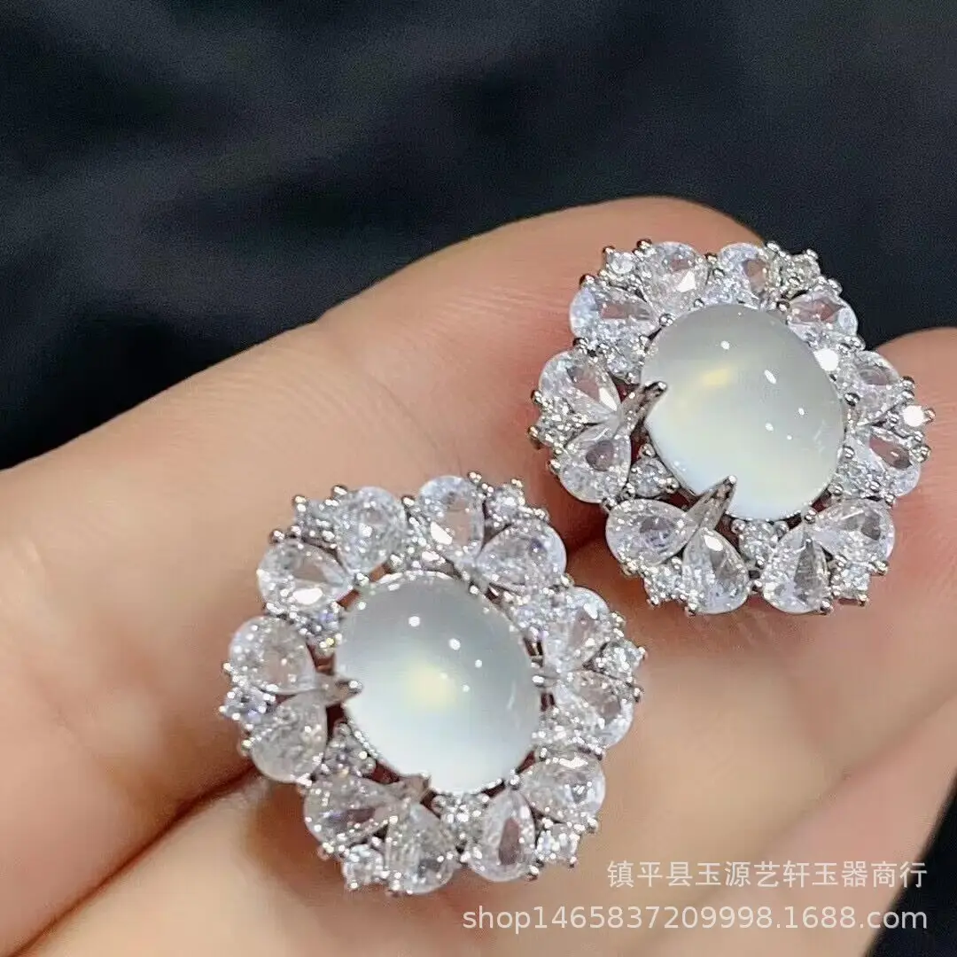 Yang Green Chalcedony Earrings with Rose Diamond Cutting - Image 3
