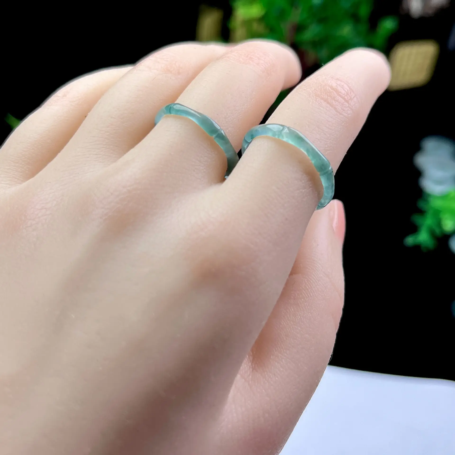 Blue Water Jade Ring Adjustable Size Natural Jade - Image 2