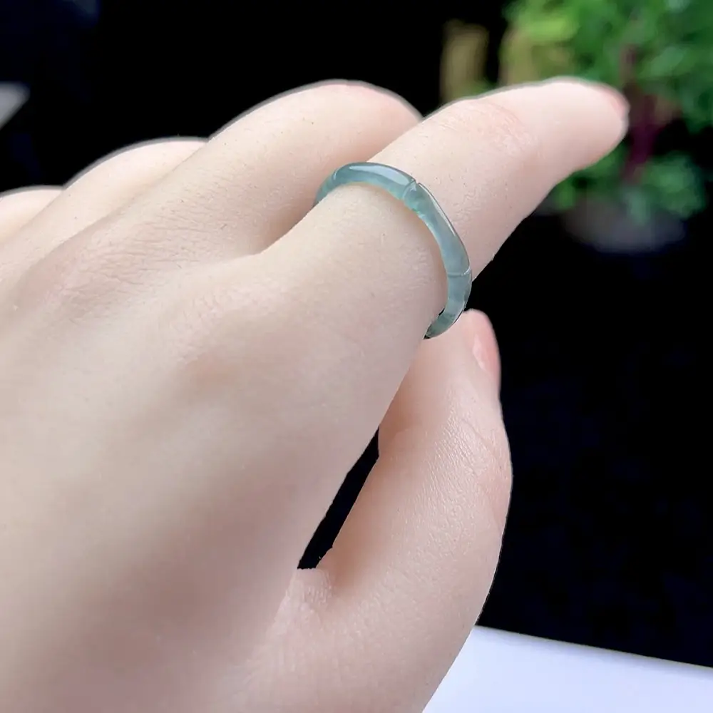 Blue Water Jade Ring Adjustable Size Natural Jade - Image 3