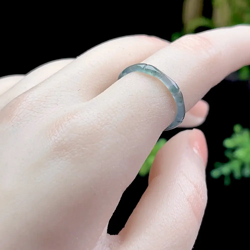 Blue Water Jade Ring Adjustable Size Natural Jade — feature 6