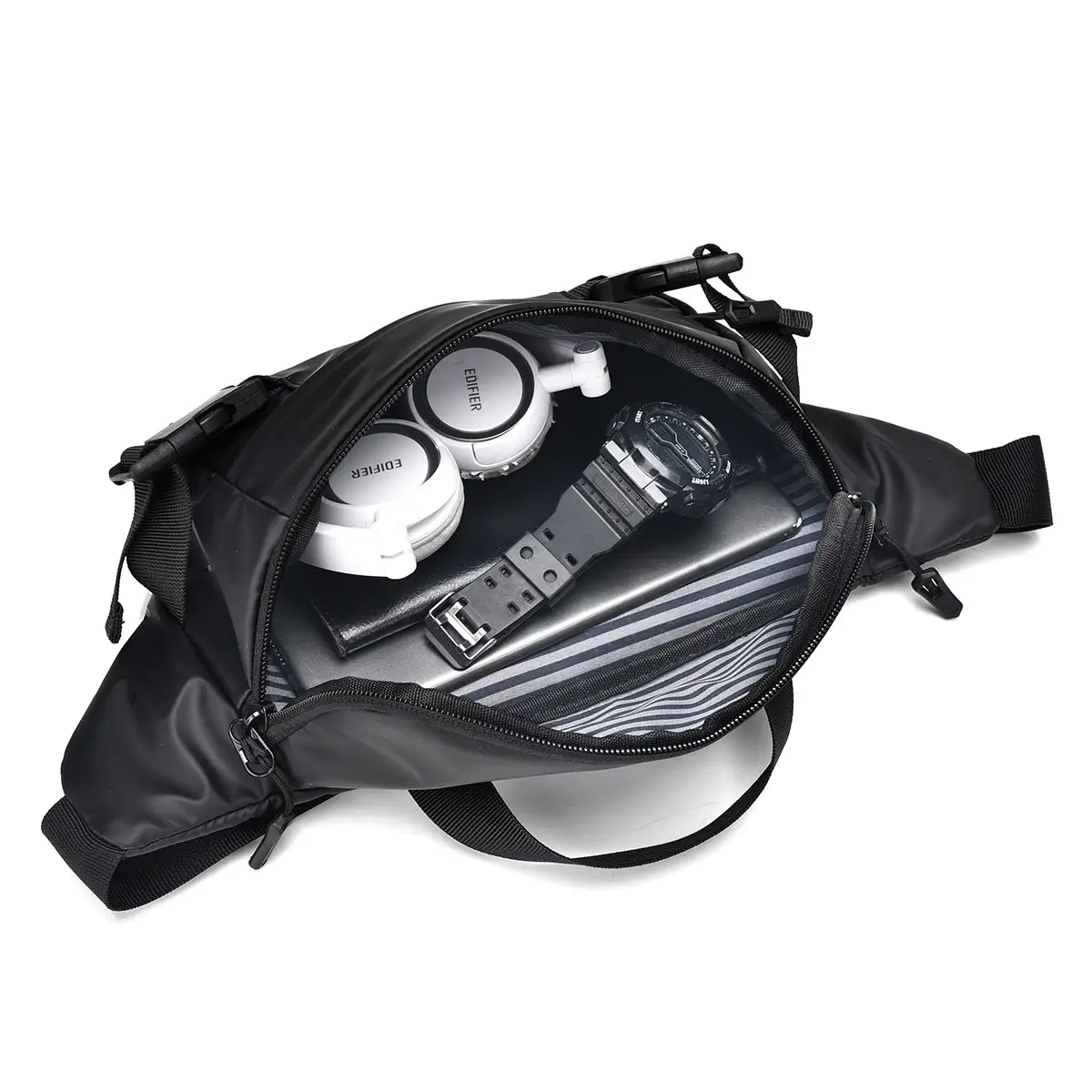 Men's Black Multi-Use Chest Bag with Adjustable Strap