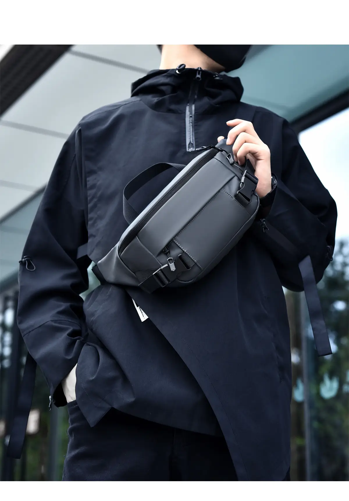 Men's Black Multi-Use Chest Bag with Adjustable Strap — feature 16