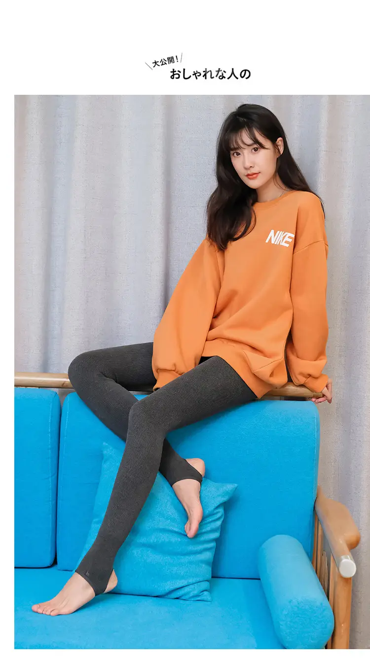 Thin Striped Leggings for Women, Suitable for Wearing Outside in Autumn and Winter, with Added Fleece and Thickness, Vertical Stripes, Slight Compression, Slimming Effect, Warm Cotton Pants, Footed Tights — feature 34