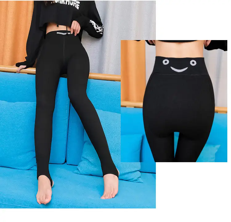 Thin Striped Leggings for Women, Suitable for Wearing Outside in Autumn and Winter, with Added Fleece and Thickness, Vertical Stripes, Slight Compression, Slimming Effect, Warm Cotton Pants, Footed Tights — feature 36