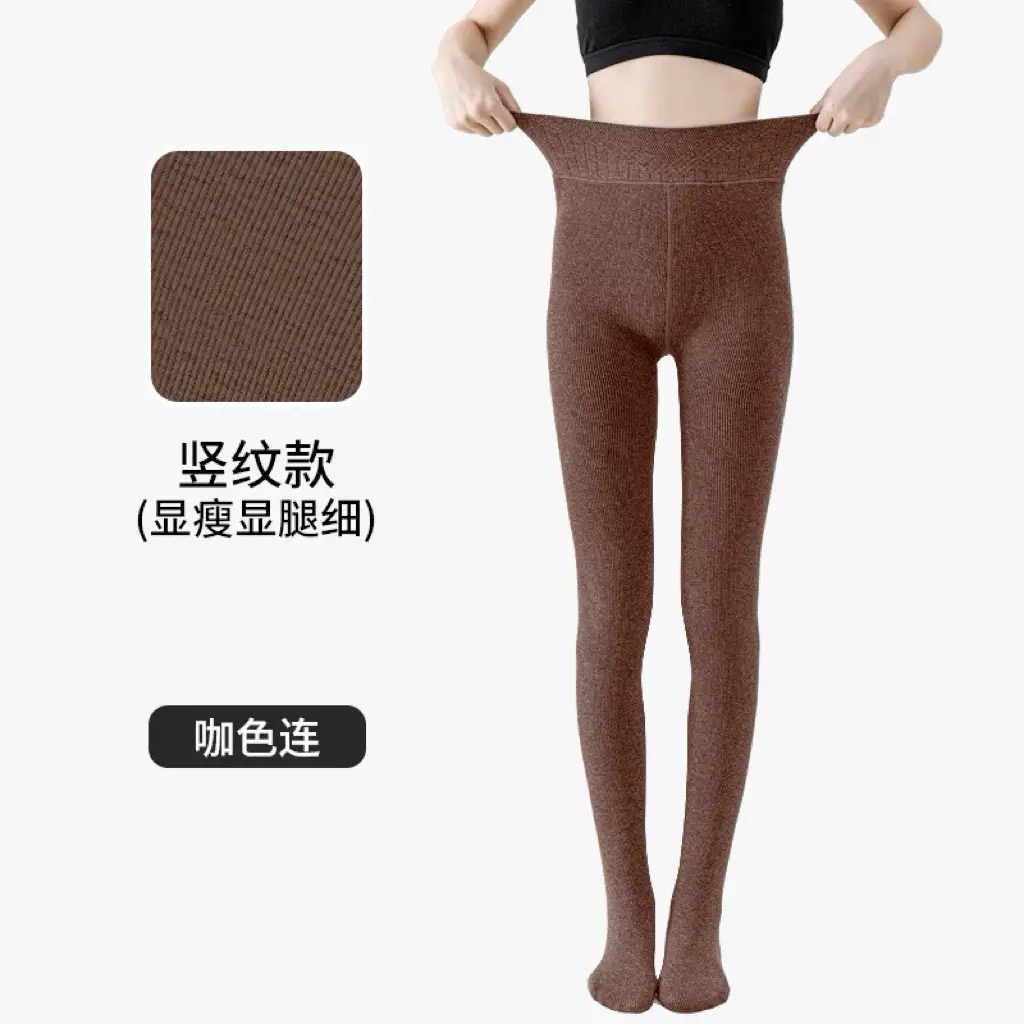 Thin Striped Leggings for Women, Suitable for Wearing Outside in Autumn and Winter, with Added Fleece and Thickness, Vertical Stripes, Slight Compression, Slimming Effect, Warm Cotton Pants, Footed Tights