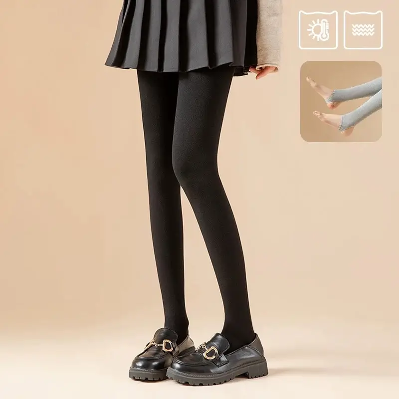 Thin Striped Leggings for Women, Suitable for Wearing Outside in Autumn and Winter, with Added Fleece and Thickness, Vertical Stripes, Slight Compression, Slimming Effect, Warm Cotton Pants, Footed Tights