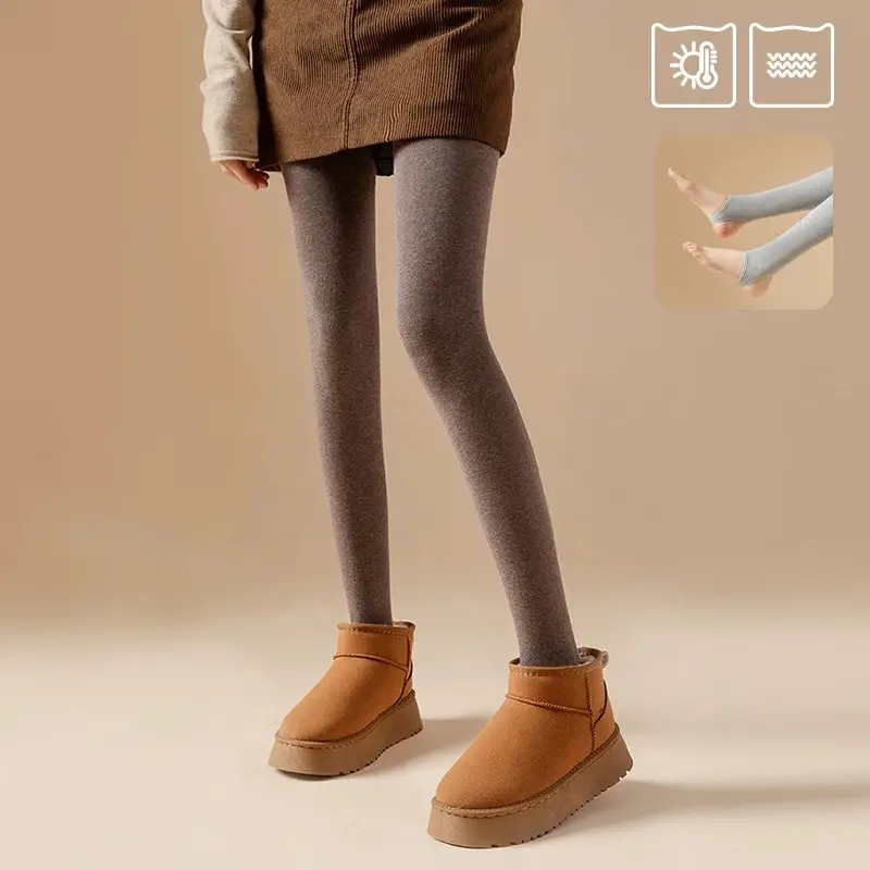 Thin Striped Leggings for Women, Suitable for Wearing Outside in Autumn and Winter, with Added Fleece and Thickness, Vertical Stripes, Slight Compression, Slimming Effect, Warm Cotton Pants, Footed Tights
