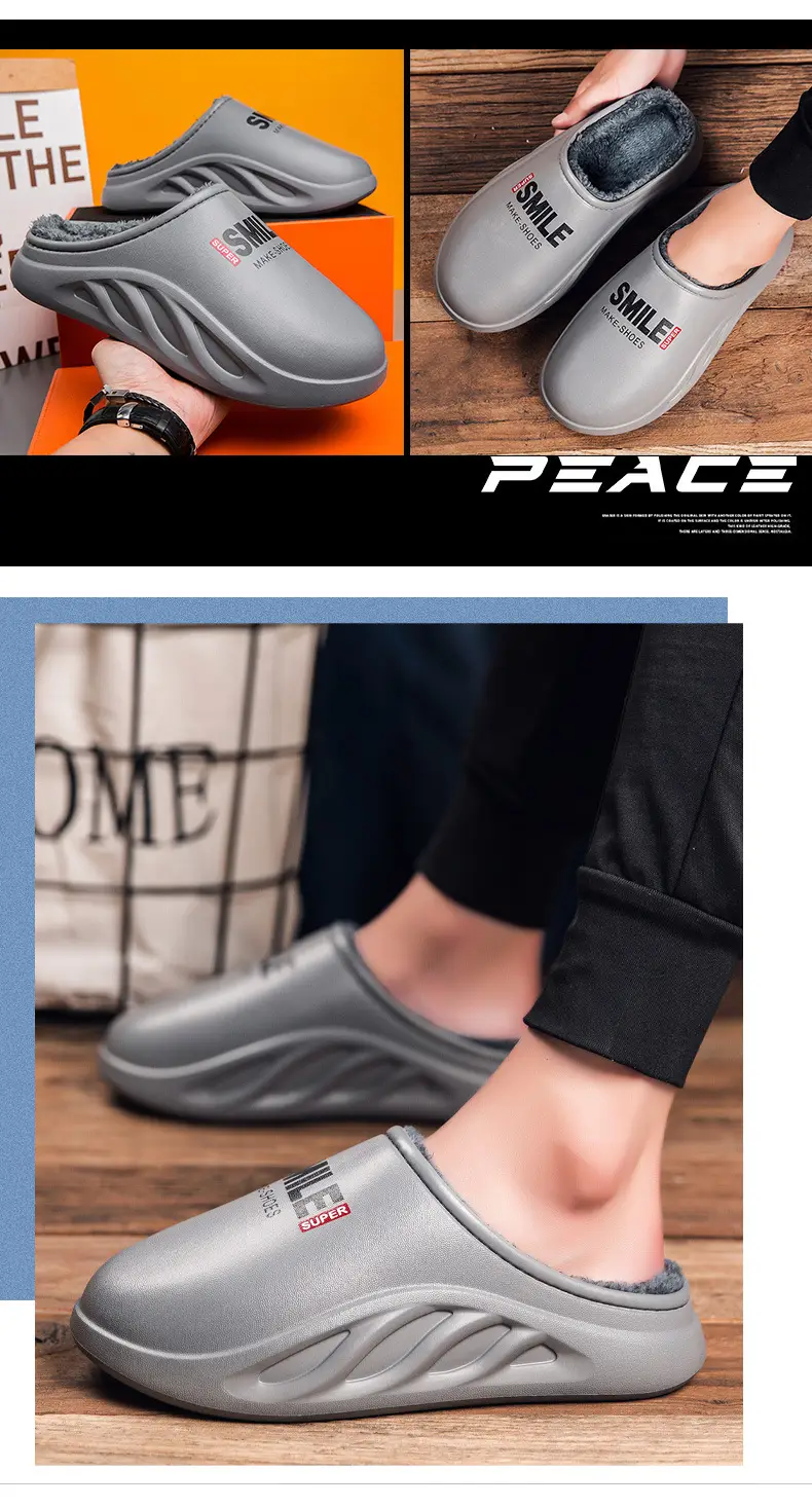 Cotton slippers men's winter fleece-lined warm cross-border new casual home closed toe waterproof couple cotton slippers trendy wool slippers — feature 14