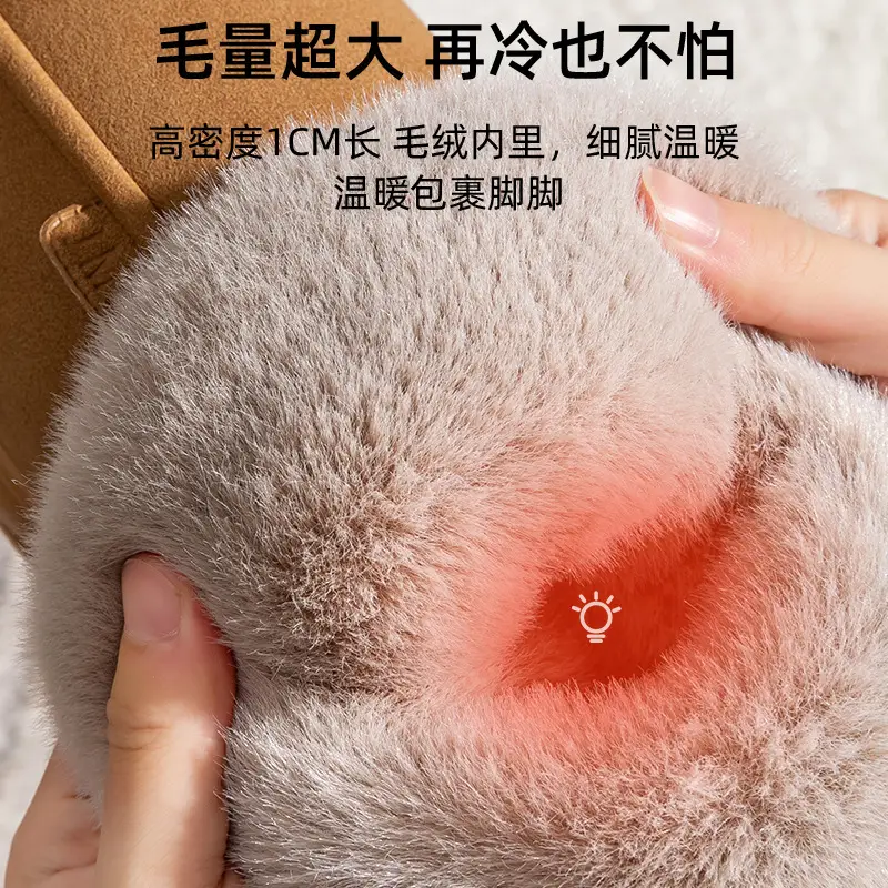 High-top Snow Boots Women's Winter Home Warm fleece-lined Non-slip Plush Dung-feeling Cotton Slippers Household Winter Thick Sole