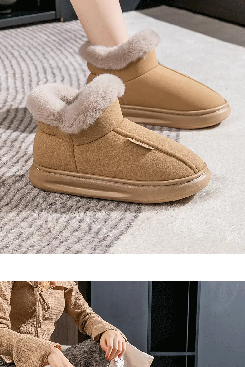 High-top Snow Boots Women's Winter Home Warm fleece-lined Non-slip Plush Dung-feeling Cotton Slippers Household Winter Thick Sole — feature 18