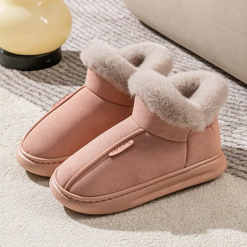 High-top Snow Boots Women's Winter Home Warm fleece-lined Non-slip Plush Dung-feeling Cotton Slippers Household Winter Thick Sole
