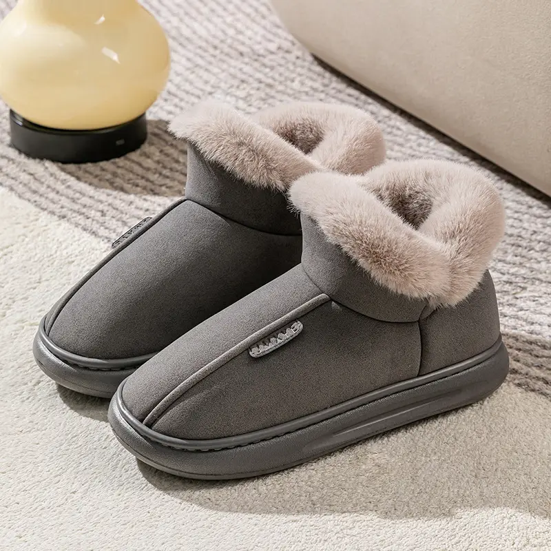 High-top Snow Boots Women's Winter Home Warm fleece-lined Non-slip Plush Dung-feeling Cotton Slippers Household Winter Thick Sole