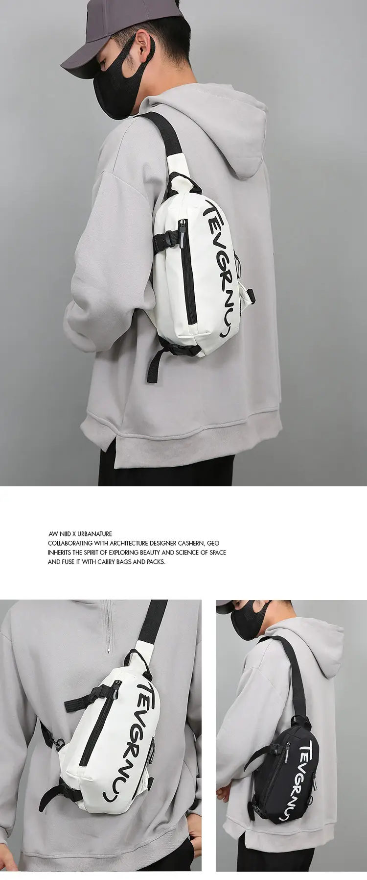 Men's Multi-Functional Shoulder Messenger Bag Grey White — feature 21