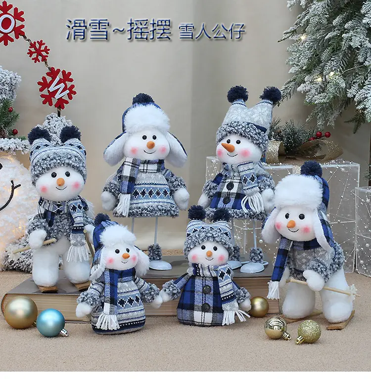 Blue Snowman Fabric Doll 33cm Window Decor — feature 2
