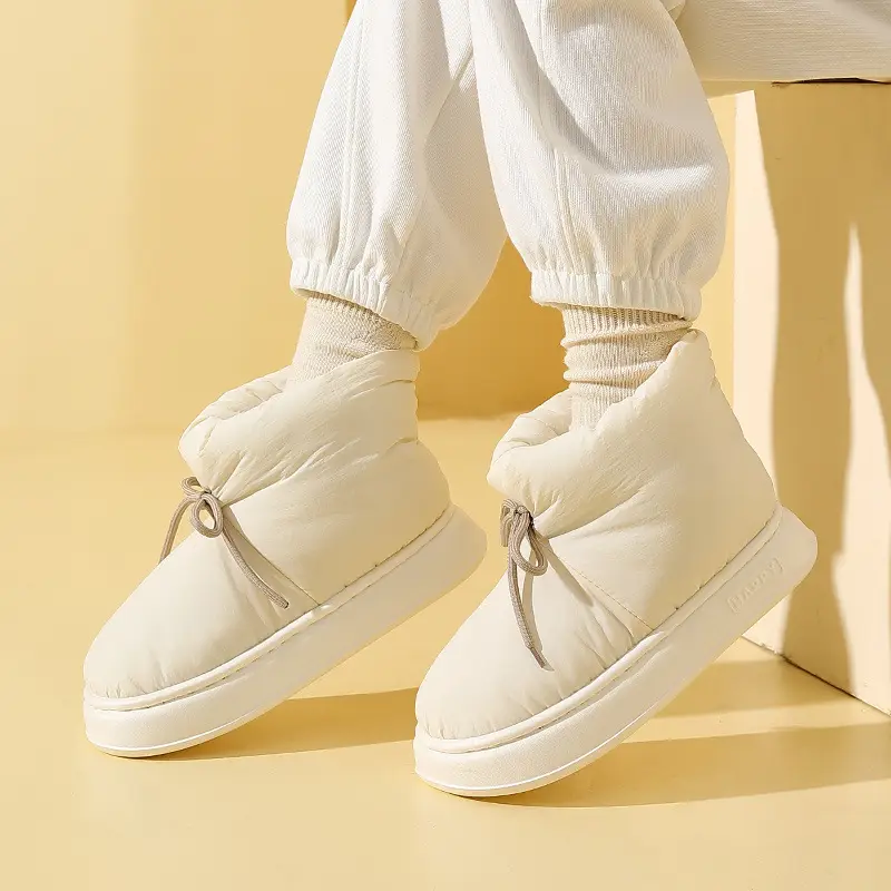 Waterproof cotton slippers women's winter high-top indoor home home winter plush warm fleece-lined cotton shoes men's winter wholesale