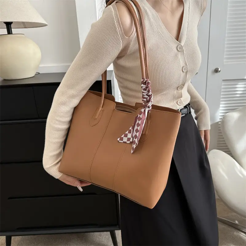 Brown Leather Tote Bag for Women Large Capacity - Image 6