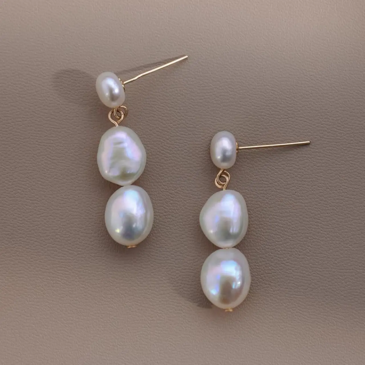 Natural Pearl Baroque Earrings 14K Gold Elegant Light Luxury Niche Design - Image 2