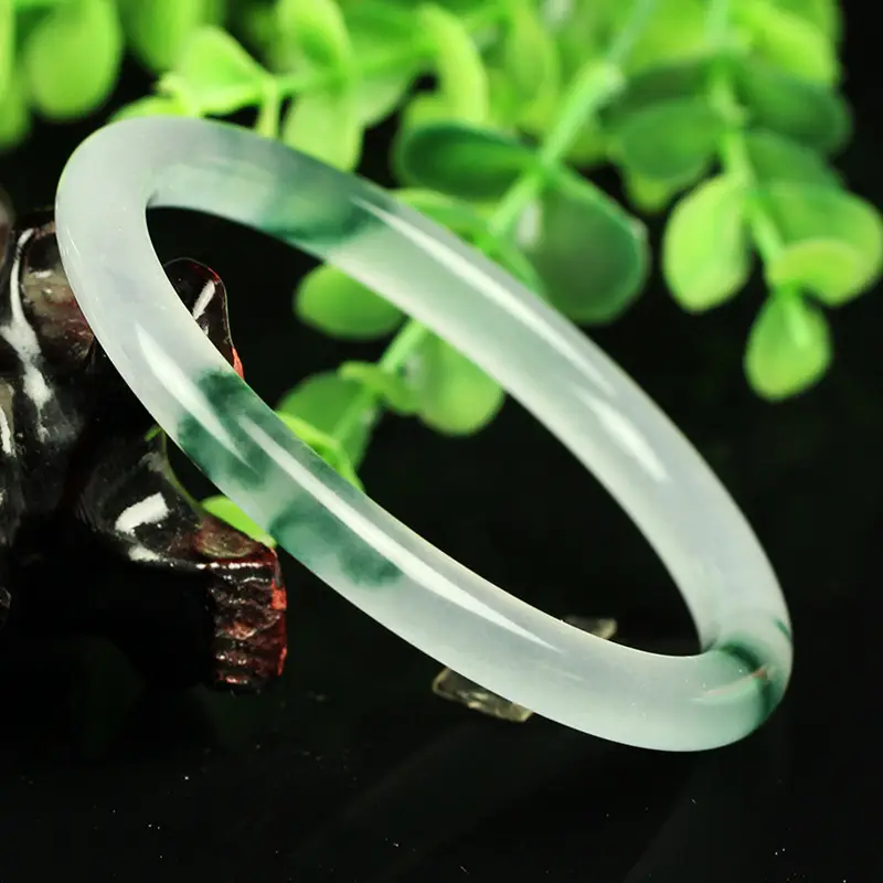 Women's Ice Floating Flower Jade Bracelet Thin Round Strip - Image 4