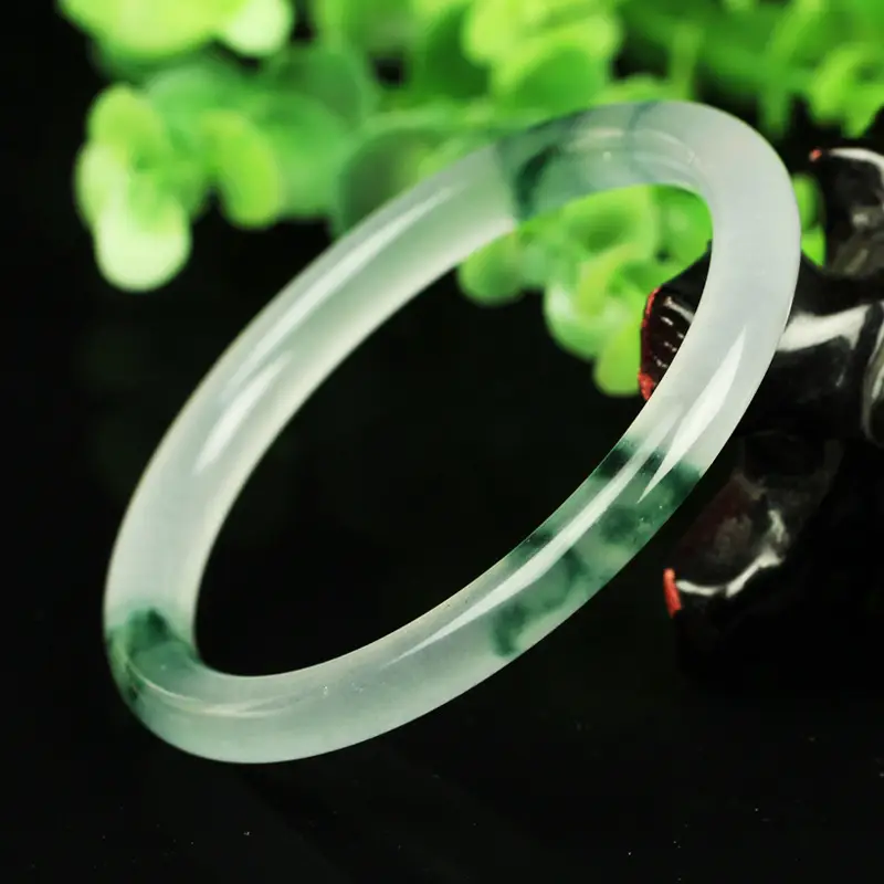 Women's Ice Floating Flower Jade Bracelet Thin Round Strip - Image 5