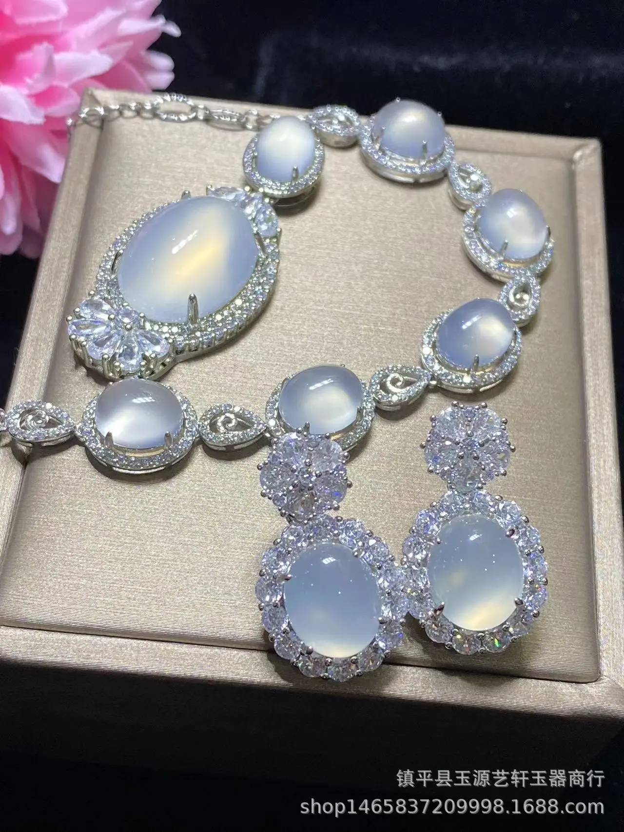 Silver Plated Ice White Chalcedony Earrings Set - Image 8