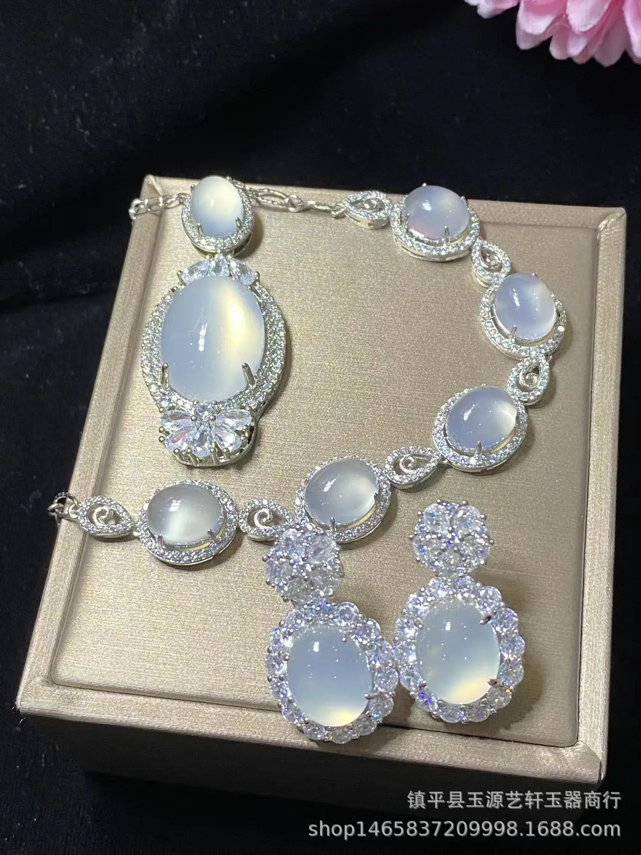 Silver Plated Ice White Chalcedony Earrings Set — feature 2