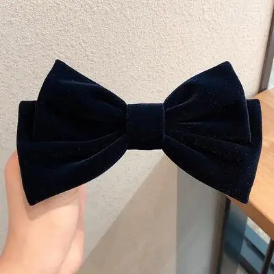 Velvet Black Bow Hairpin for College Girls
