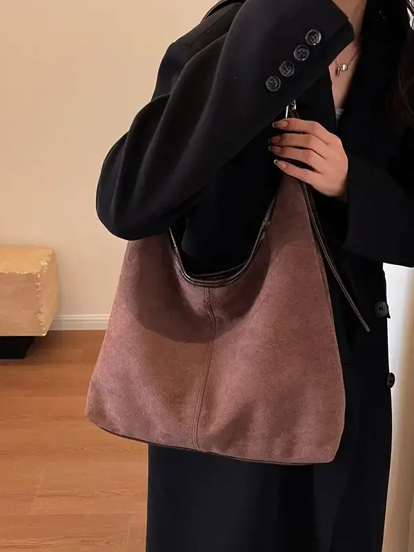 Women Velvet Contrast Shoulder Bag Large Capacity Autumn 2023 - Image 6