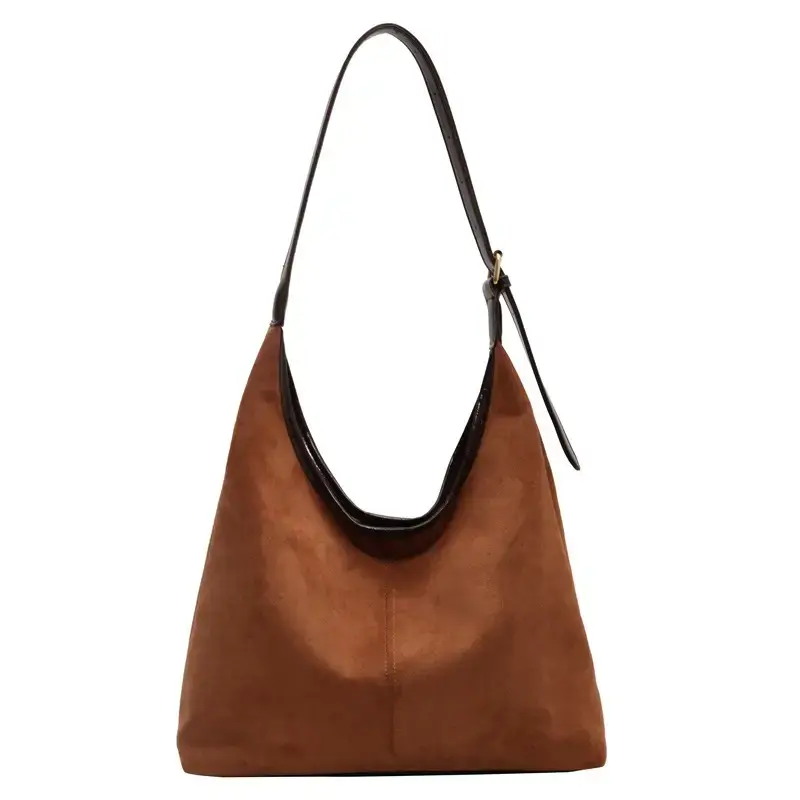 Women Velvet Contrast Shoulder Bag Large Capacity Autumn 2023 - Image 3