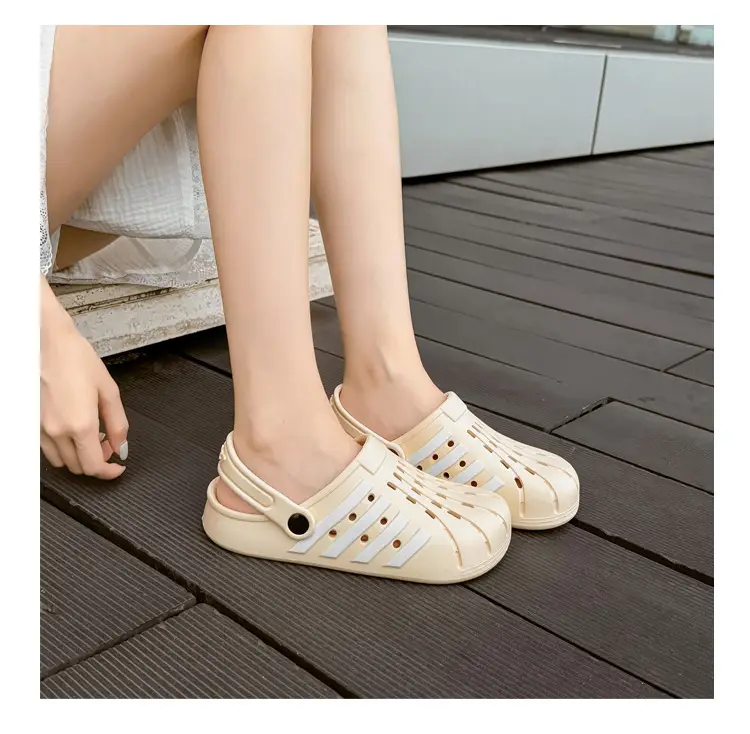 Women's Korean Hole Shoes Flat Beige Outdoor Slippers — feature 15