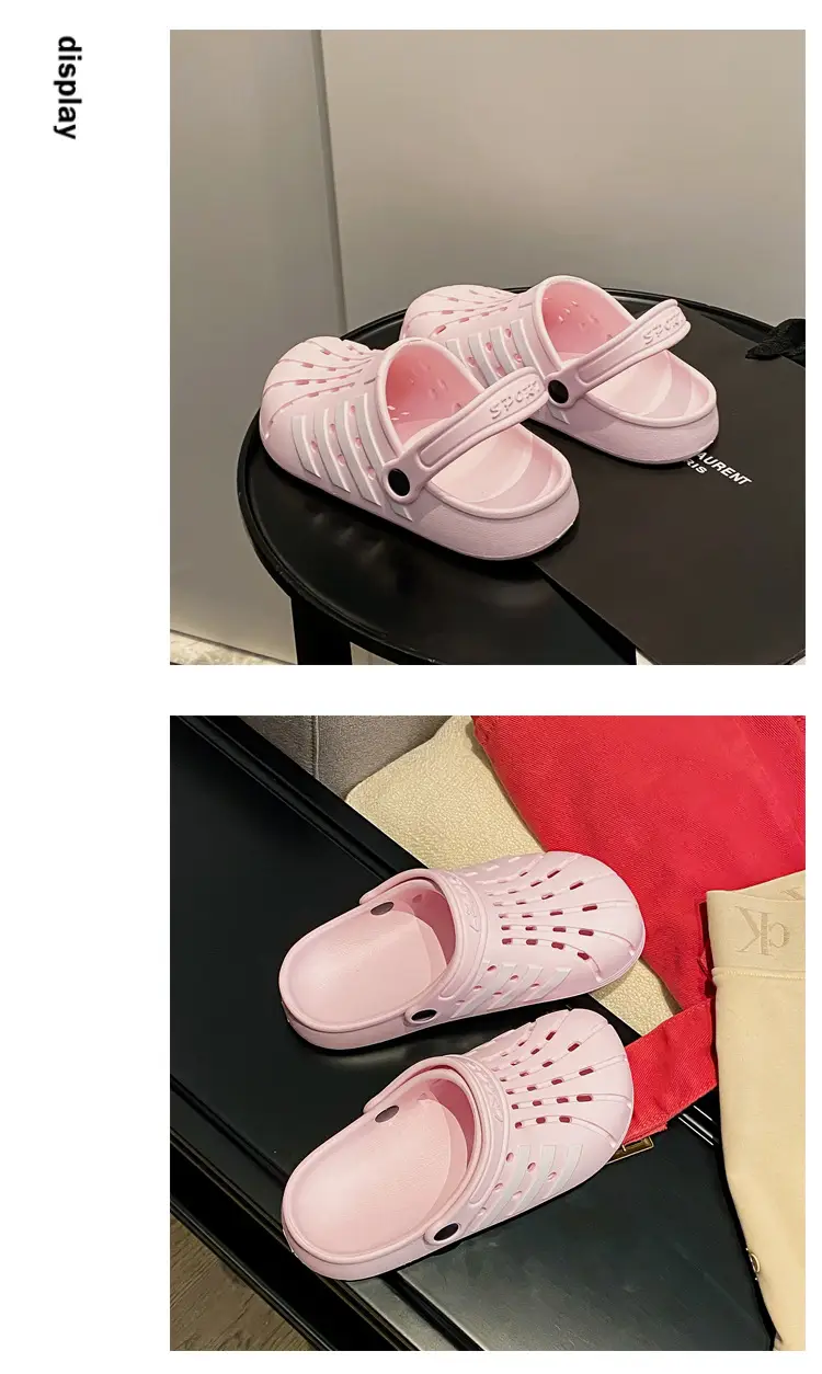 Women's Korean Hole Shoes Flat Beige Outdoor Slippers — feature 30
