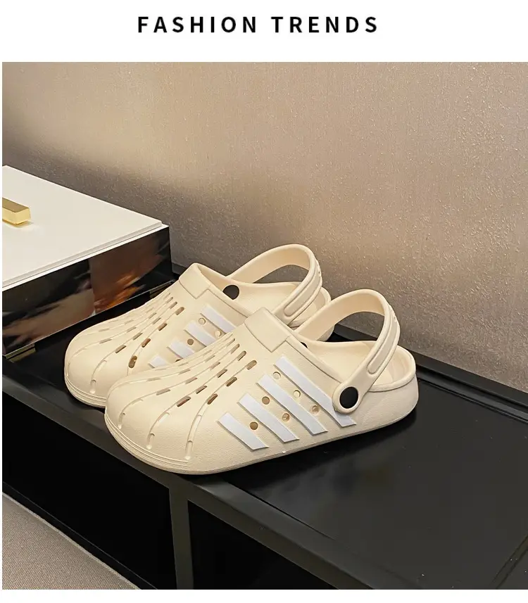 Women's Korean Hole Shoes Flat Beige Outdoor Slippers — feature 32