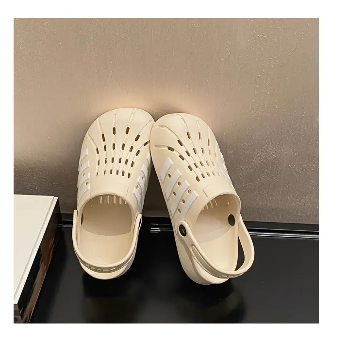 Women's Korean Hole Shoes Flat Beige Outdoor Slippers — feature 33