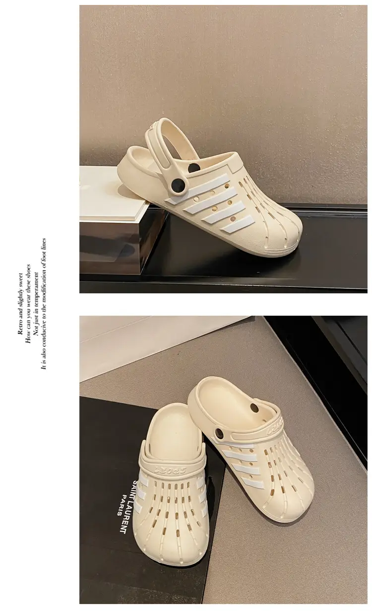 Women's Korean Hole Shoes Flat Beige Outdoor Slippers — feature 34