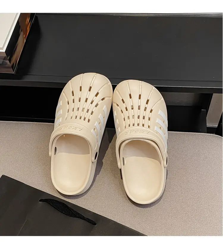 Women's Korean Hole Shoes Flat Beige Outdoor Slippers — feature 35