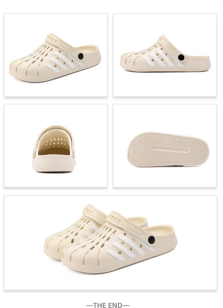 Women's Korean Hole Shoes Flat Beige Outdoor Slippers — feature 40