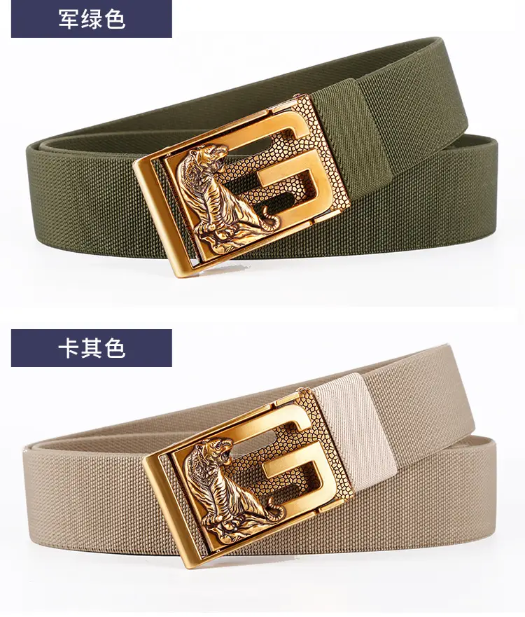Men's Zodiac Buckle Belt Gold Black Elastic Canvas Universal Light Luxury Belt — feature 10